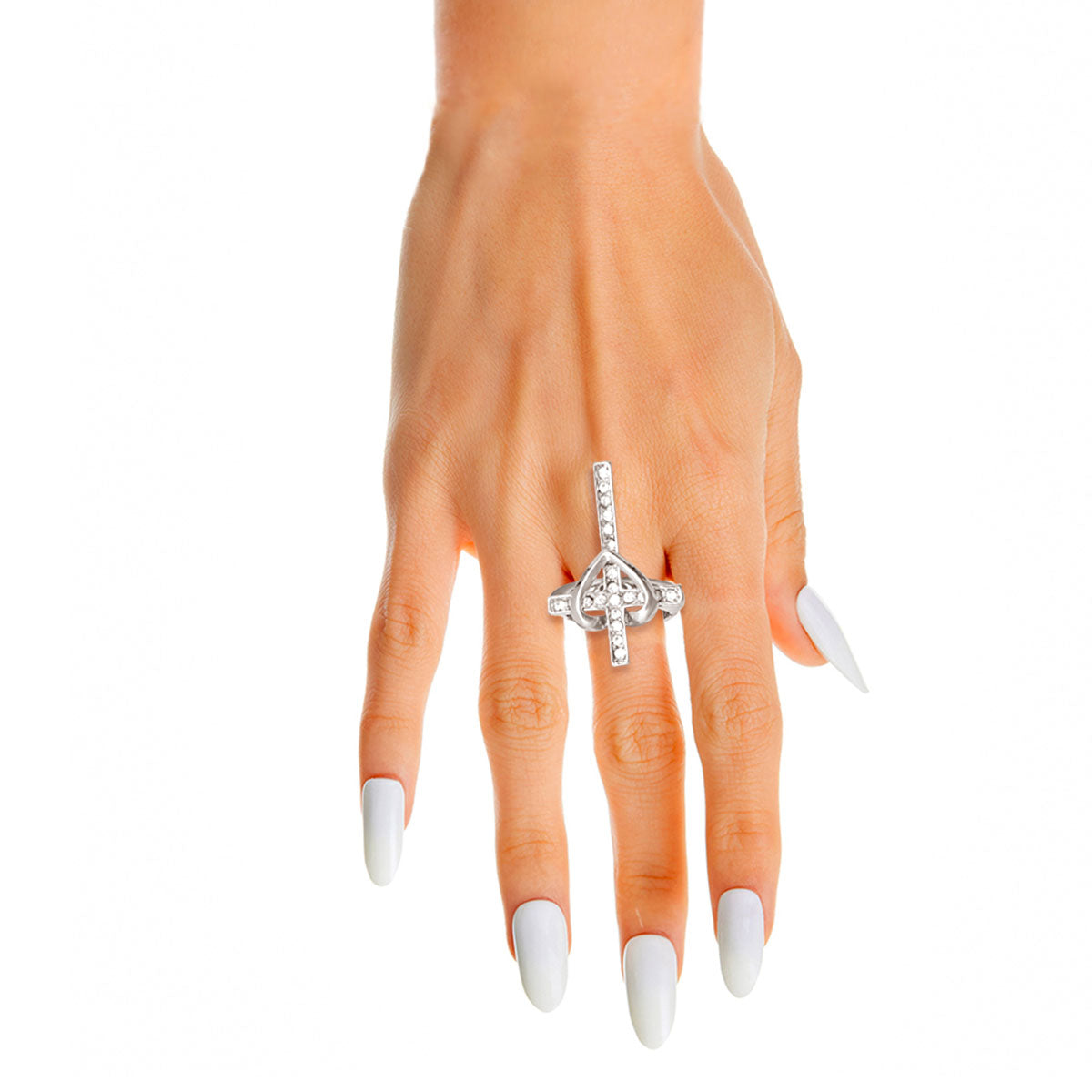 Silver Heart Cross Polished Ring