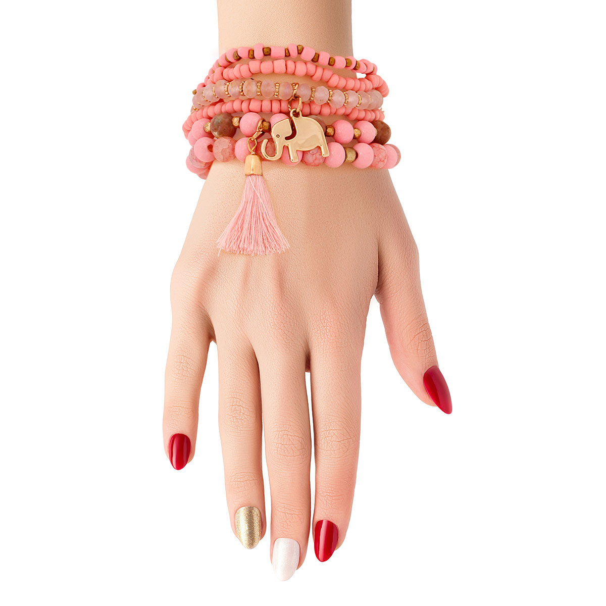 Pink Elephant Charm 7 Pcs Bracelets