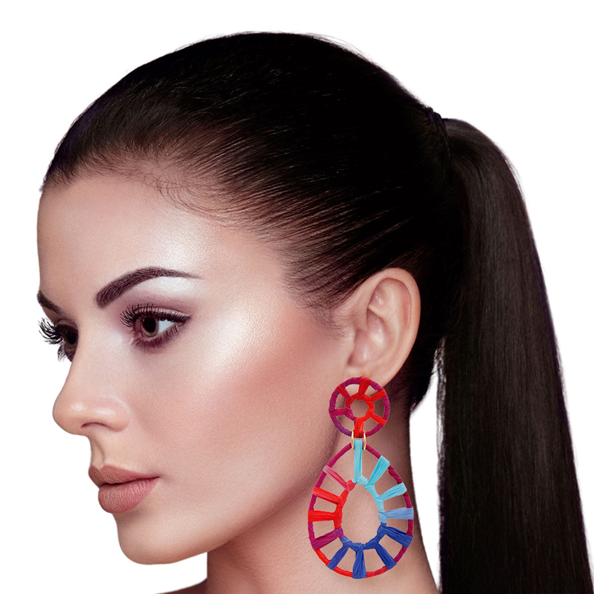 Multi Color Raffia Teardrop Earrings