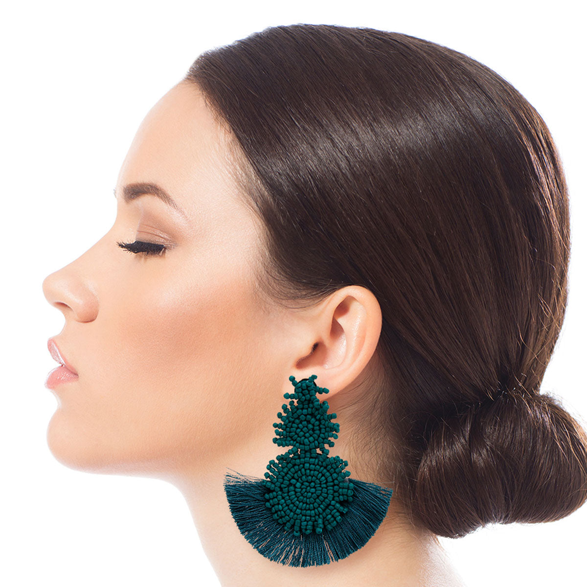 Peacock Blue Trio Bead Tassel Earrings