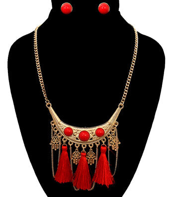 Tribal Red Tassel Necklace Set