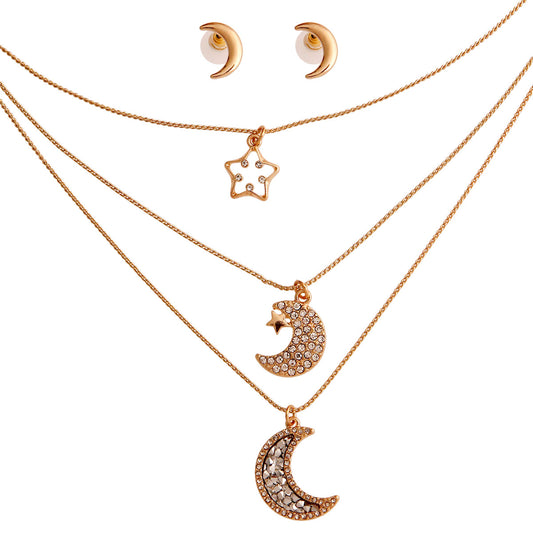 Gold 3 Layer Chain Moon Necklace