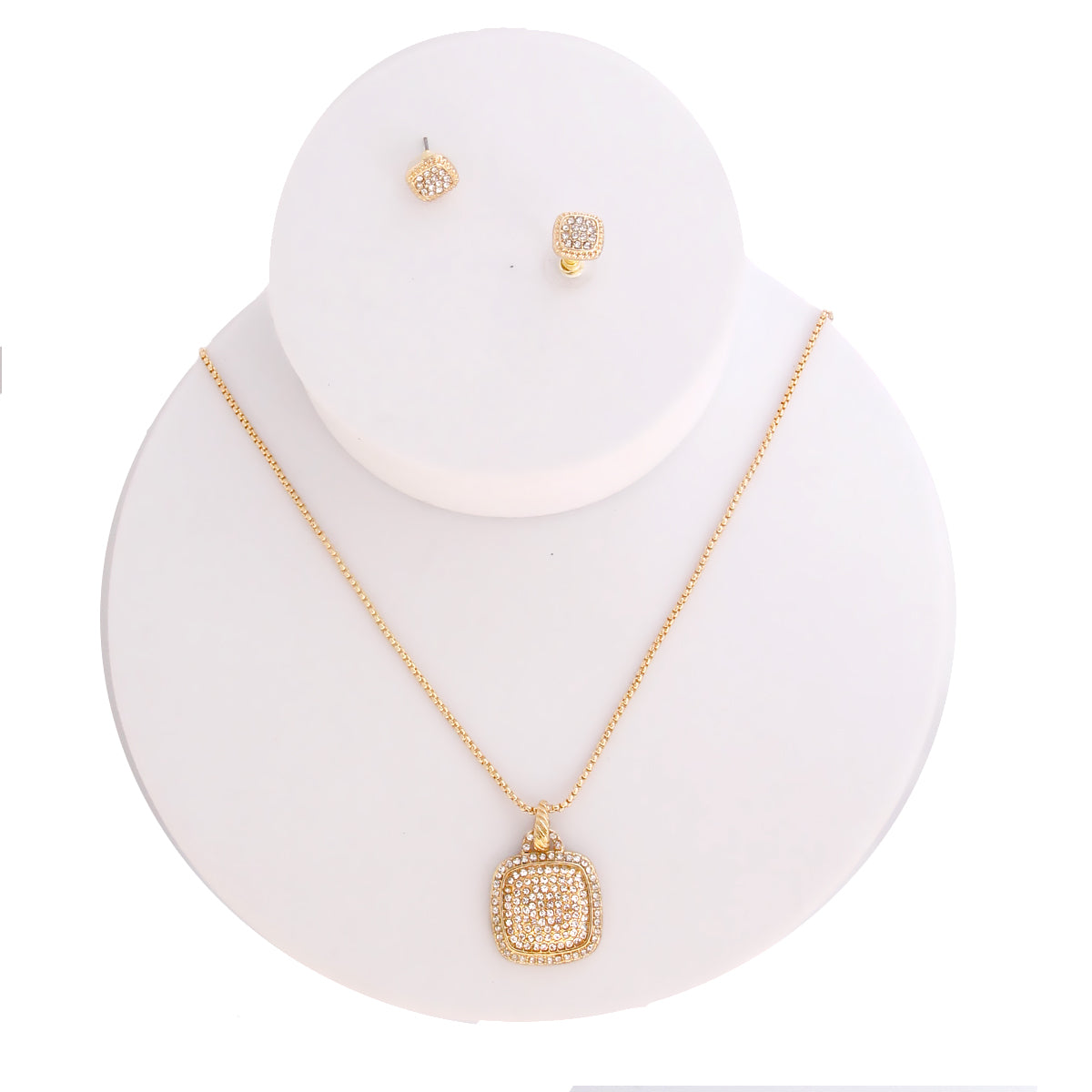 Gold Square Pave Pendant Necklace