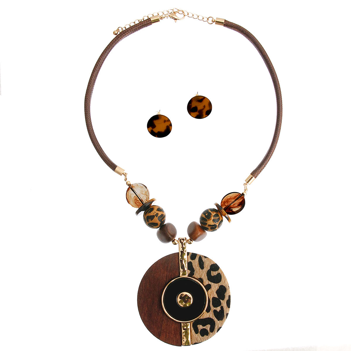 Wooden Leopard Pendant Necklace