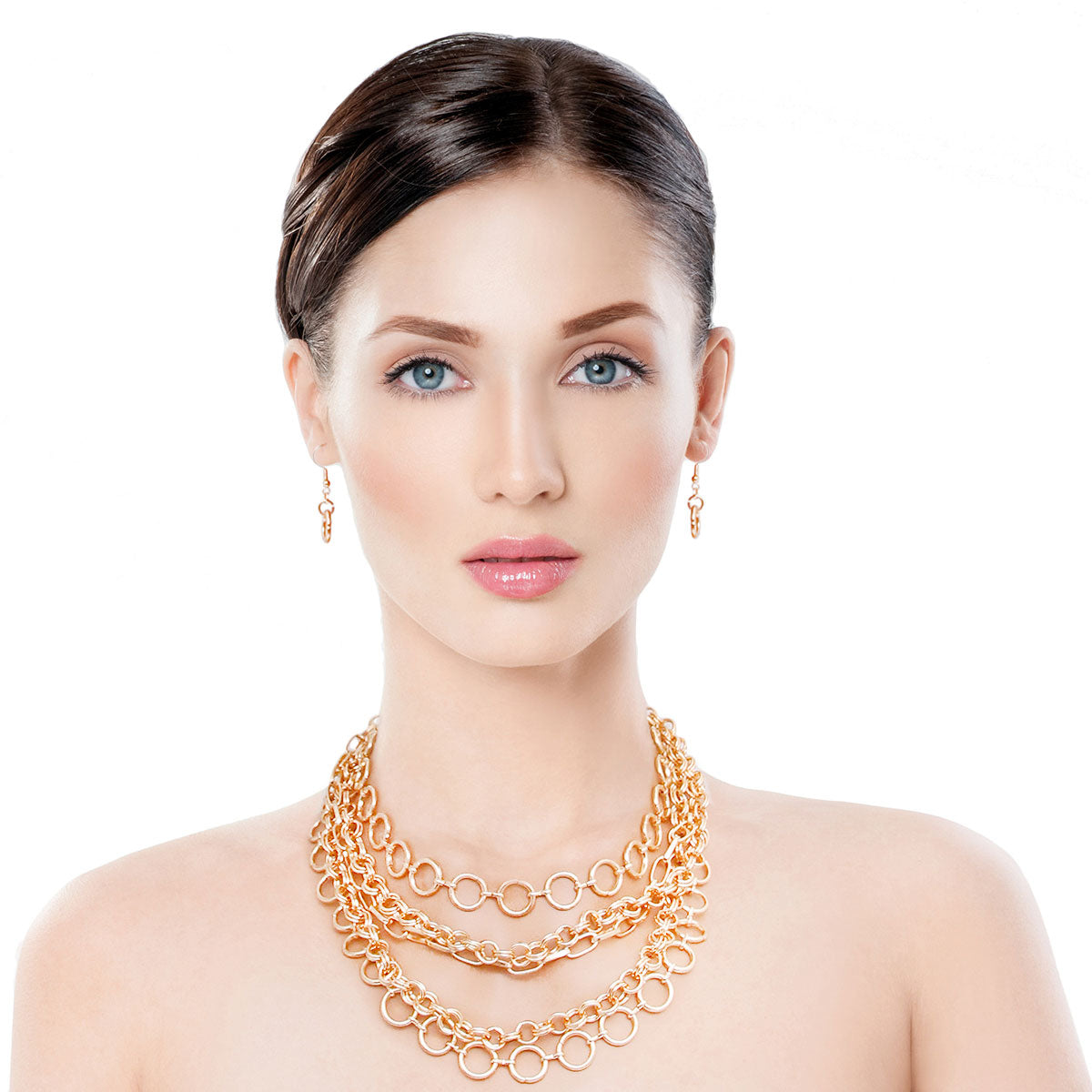 Gold Metal Round Link Layered Set