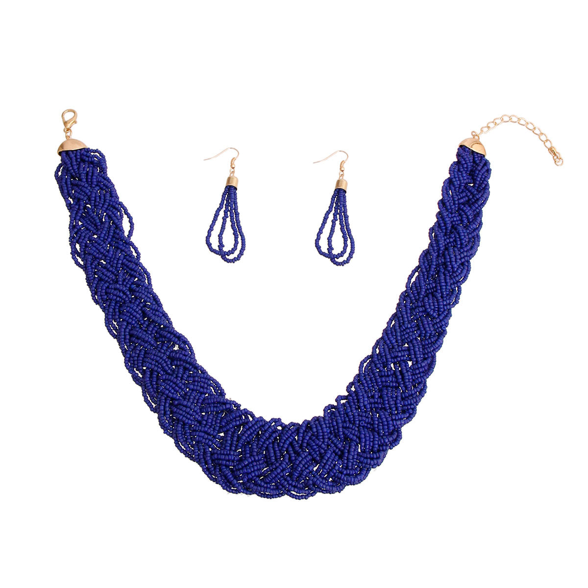 Blue Seed Bead Braided Collar Set