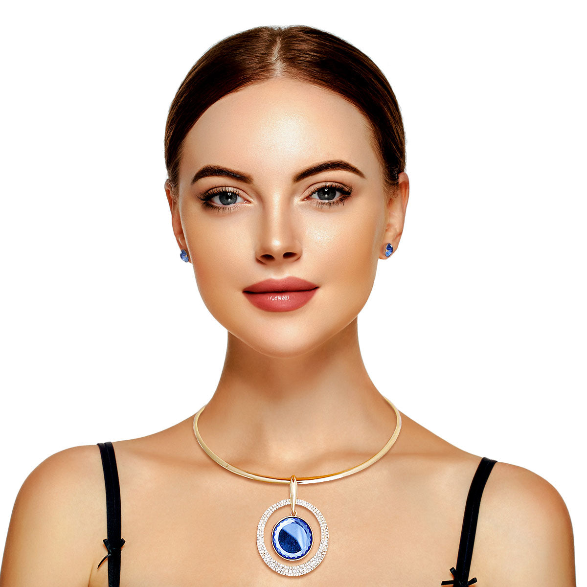 Blue Rigid Hook Round Crystal Choker