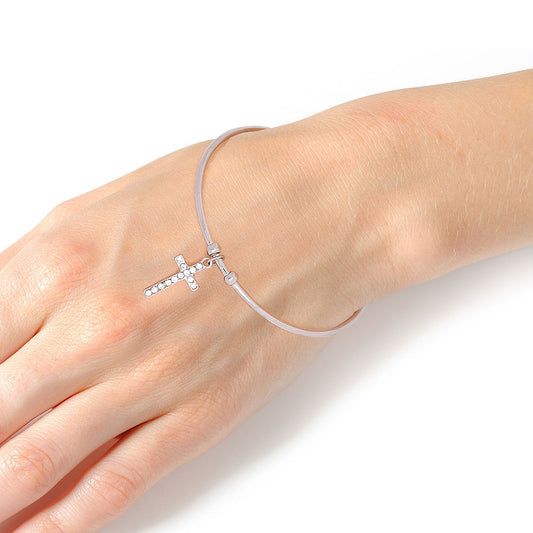 Silver Pave Cross Pinch Bangle