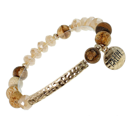 Brown Natural Stone Faith Bracelet