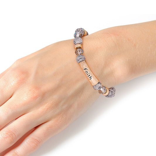 Gray Natural Stone Faith Bracelet