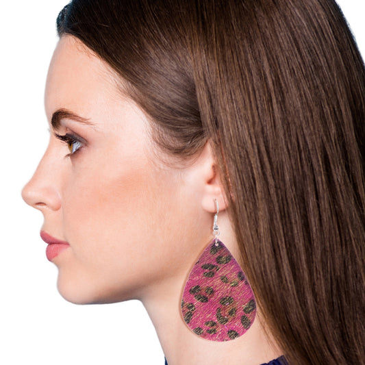 Faux Fur Fuchsia Leopard Teardrop Earrings