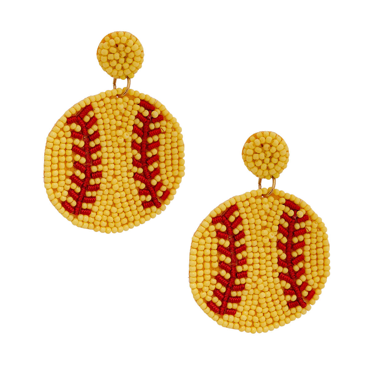 Yellow Beaded Baseball Earrings