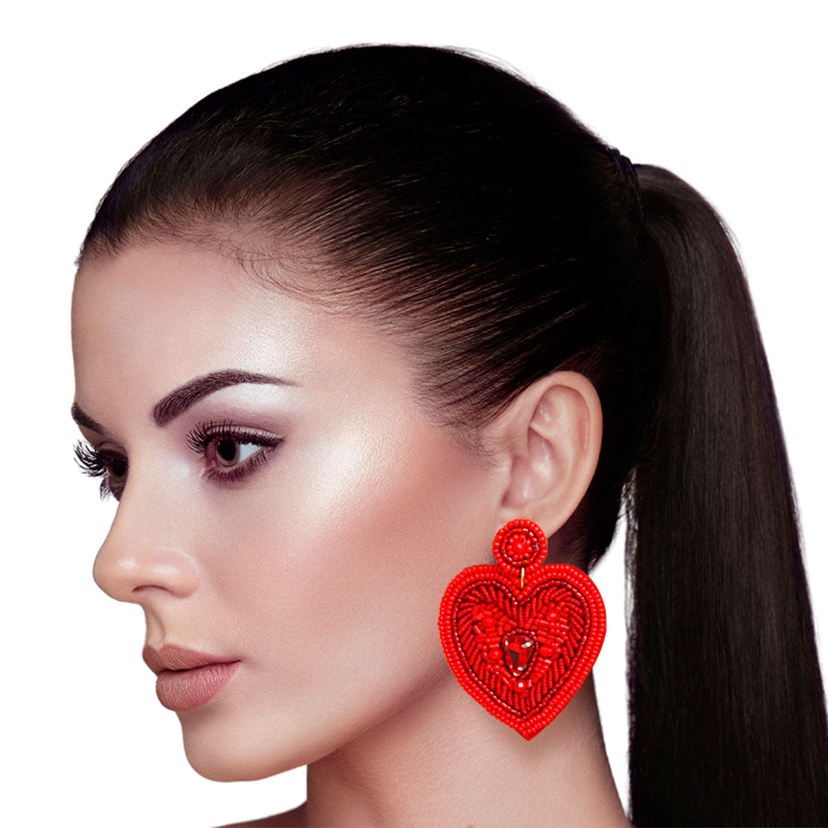 Red Beaded Heart Earrings