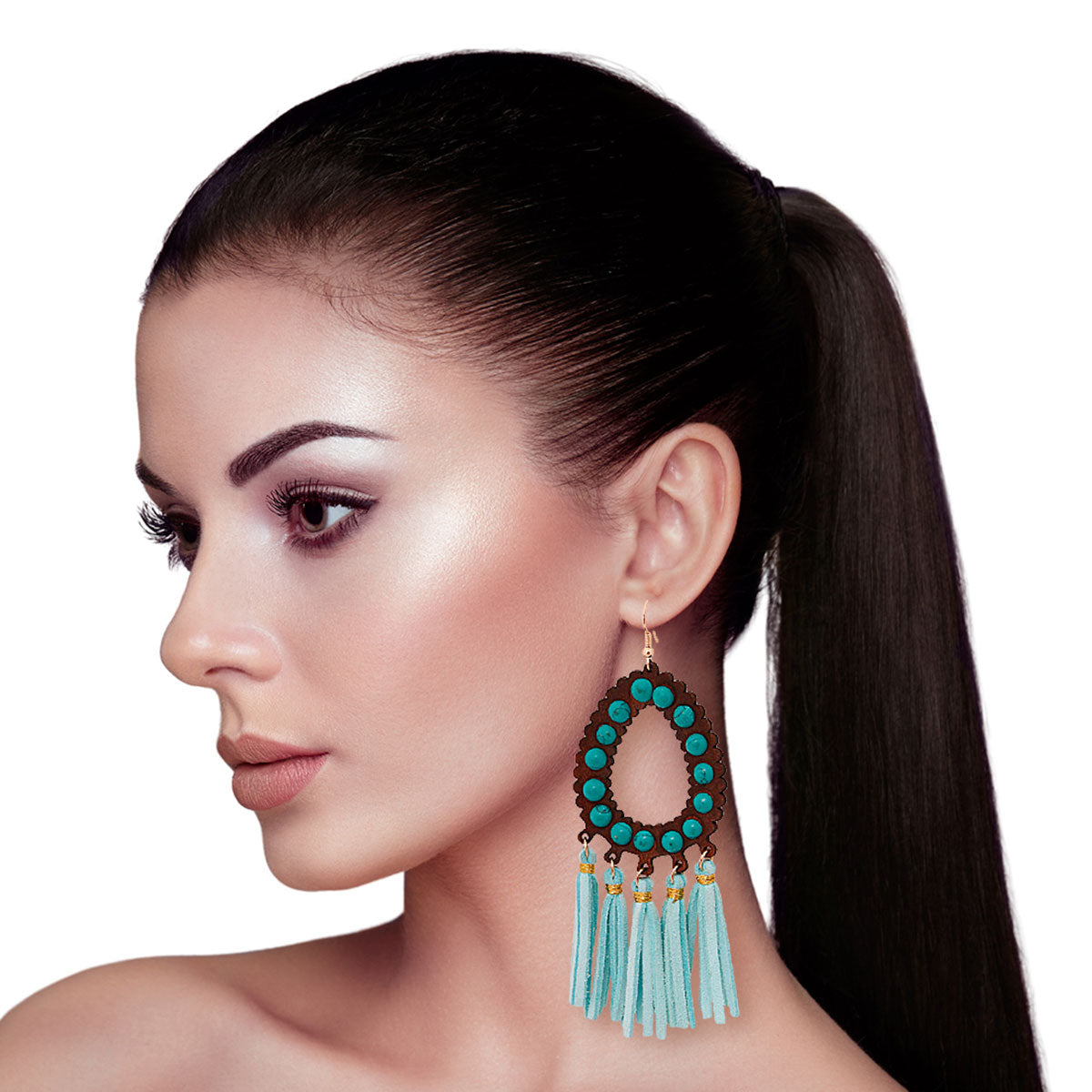 Turquoise Tassel Bead Earrings