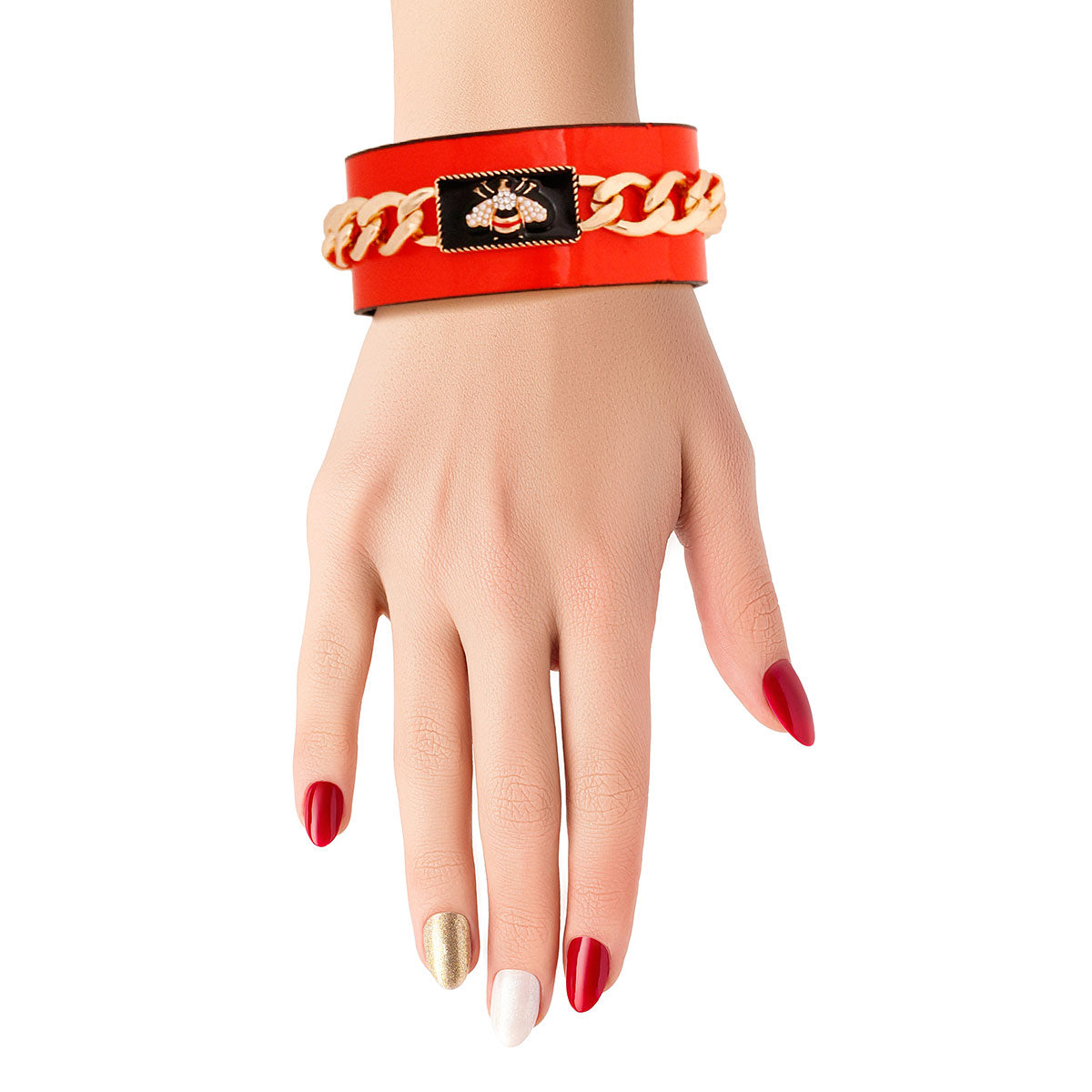 Red Designer Bee Chain Cuff