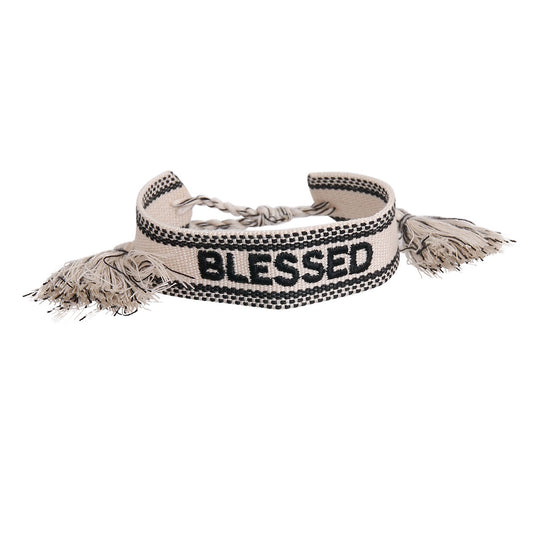 CD Inspired White BLESSED Embroidered Bracelet