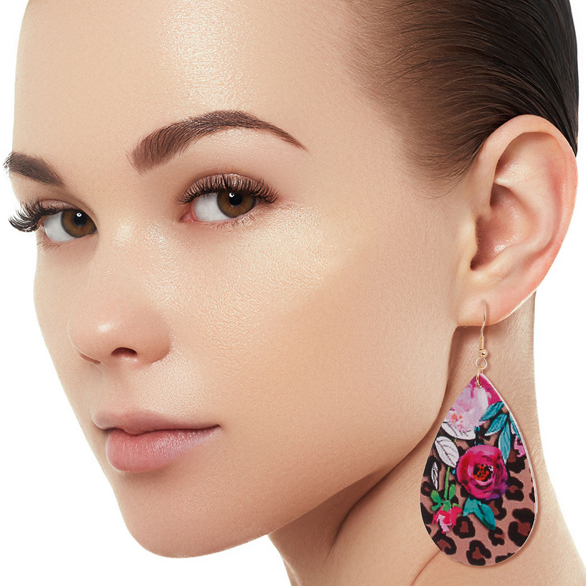 Leopard and Rose Teardrop Earrings