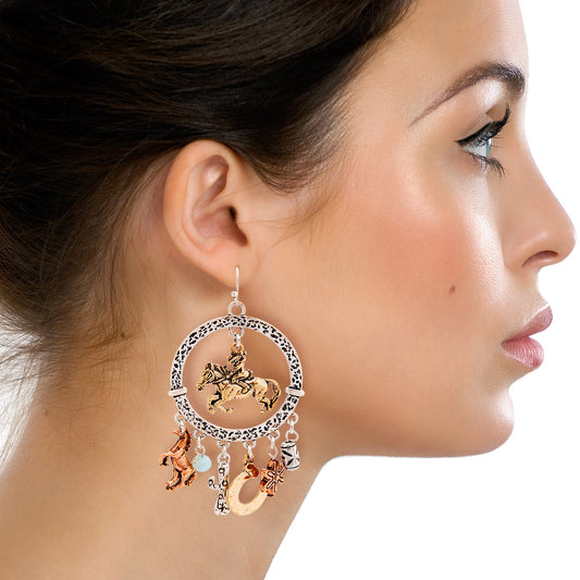 Burnished Silver Cowgirl Charm Earrings