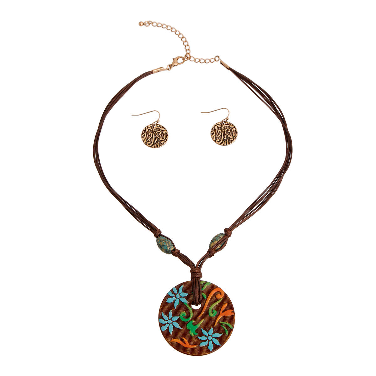 Brown Cord Flower Pendant Necklace